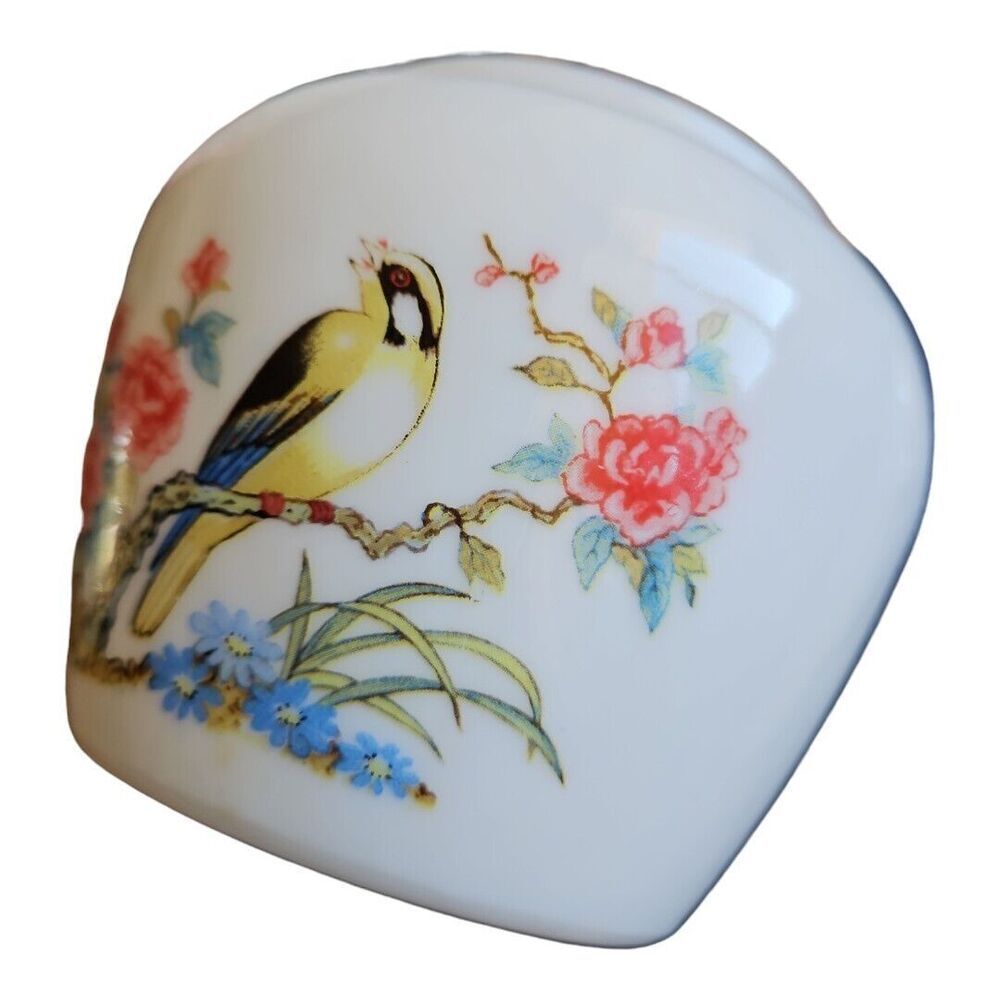 Vintage AVON Milk Glass Ginger Jar w/ Lid Oriental Bird Flower Print - Picture 4 of 11